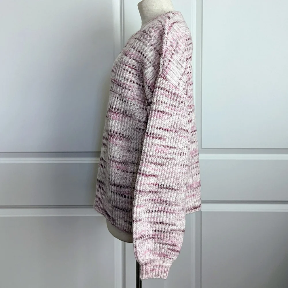 Splendid Sweater Wool Blend Chunky Knit Space Dye Oversized Black Cherry M NWT - Picture 7 of 10